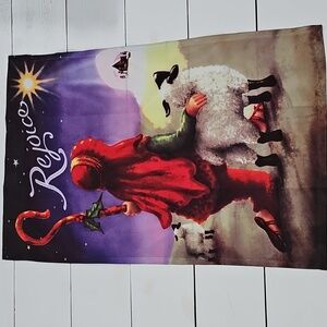 Reijoice Garden Flag With Shepherd, Sheep And Nativity